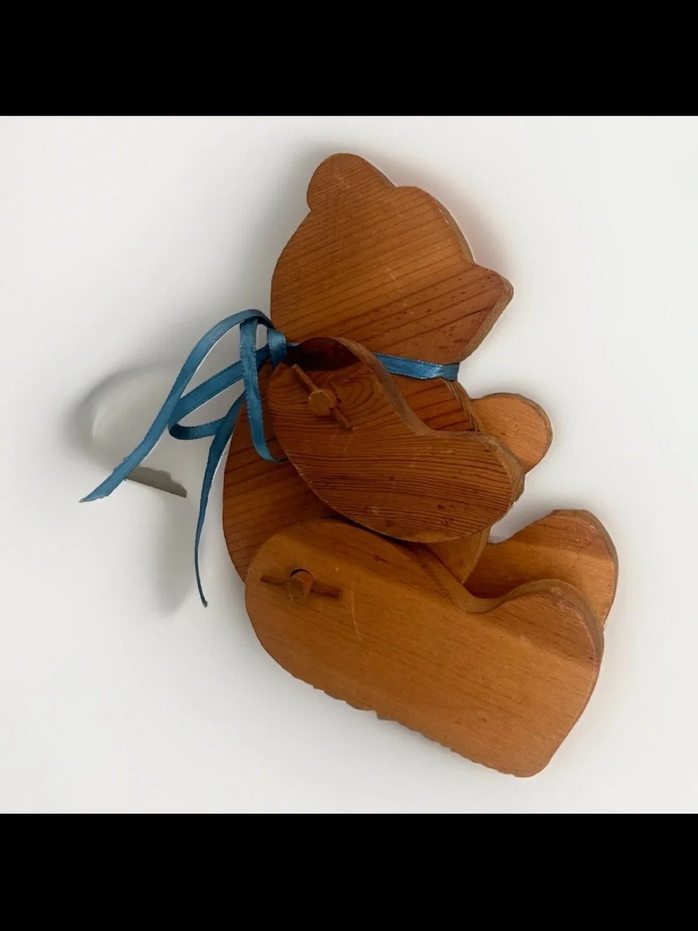 Wooden Bear Folk Art Sitting Wood Figure w Articulating Moving Arms Legs